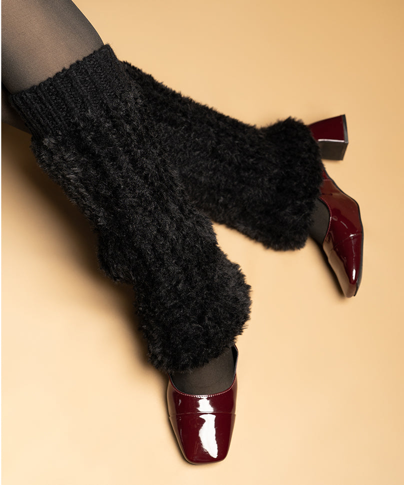 Banded Plush Ribbed Leg Warmer - Black