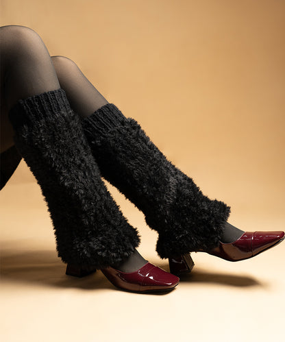 Banded Plush Ribbed Leg Warmer - Black