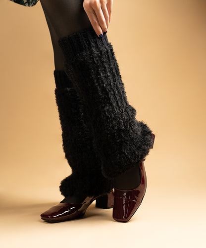 Banded Plush Ribbed Leg Warmer - Black